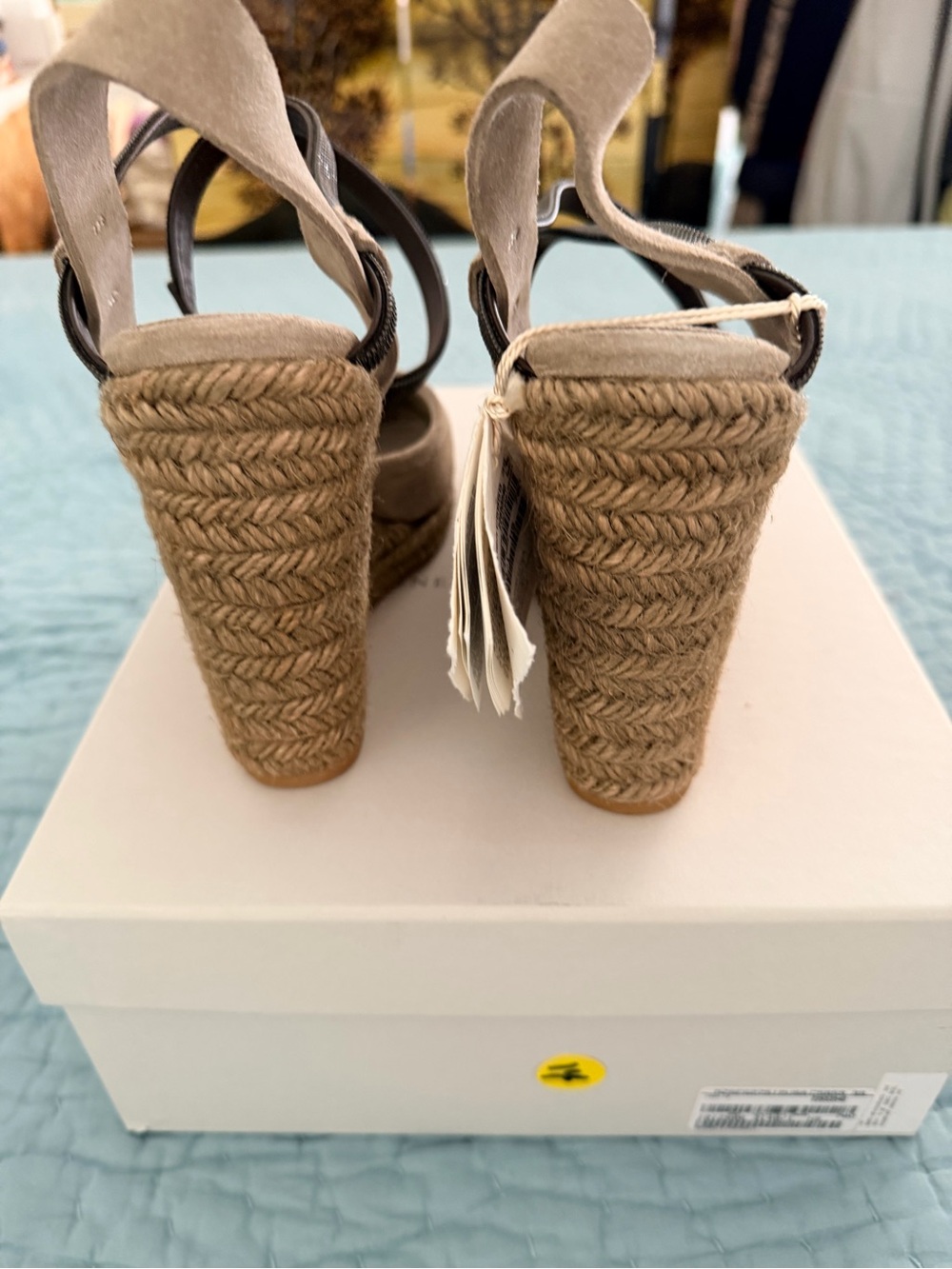 Brunello Cucinelli Taupe Suede Espadrille Wedge Sandals with Dark Brown Straps - Picture 5 of 7